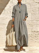 Women's Casual Plaid Long-Sleeve Maxi Dress With Collar ZMZ0802F7XT