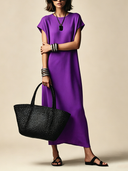 Women's Solid-Color Crew Neck Short-Sleeve Maxi Dress ZMZ0838F1XT