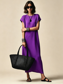 Women's Solid-Color Crew Neck Short-Sleeve Maxi Dress ZMZ0838F1XT