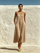 Women's Solid-Color Halter-Neck Chiffon Midi Dress ZMZ0860F7XT