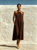Women's Solid-Color Halter-Neck Chiffon Midi Dress ZMZ0860F7XT