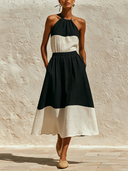 Women's Color-Block Halter Top And Skirt Two-Piece Set ZMZ0830F0XT