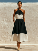 Women's Color-Block Halter Top And Skirt Two-Piece Set ZMZ0830F0XT