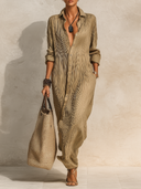 Women's Solid-Color Single-Breasted Pleated Maxi Dress ZMZ0808F0XT