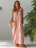 Women’s Casual Relaxed Fit Light Pink Sleeveless Hooded Maxi Dress With Large Side Pockets ZMZ0868F7SWL