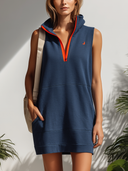 Women’s Daily Workout Relaxed Fit Navy Sleeveless Hood Mini Dress ZMZ0840F0SWL