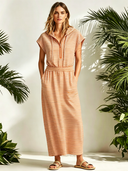 Women’s Casual Loungewear Terracotta White Striped Stretch Jersey Knit Hooded Maxi Dress ZMZ0840F3SWL
