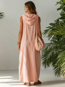 Women’s Casual Relaxed Fit Light Pink Sleeveless Hooded Maxi Dress With Large Side Pockets ZMZ0868F7SWL