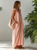 Women’s Casual Relaxed Fit Light Pink Sleeveless Hooded Maxi Dress With Large Side Pockets ZMZ0868F7SWL