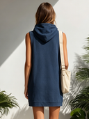 Women’s Daily Workout Relaxed Fit Navy Sleeveless Hood Mini Dress ZMZ0840F0SWL
