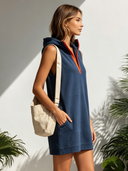Women’s Daily Workout Relaxed Fit Navy Sleeveless Hood Mini Dress ZMZ0840F0SWL