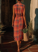 Women's Vintage Western Style Rayon Blend Plaid Sleeveless Belted Shirt Midi Dress ZMZ0887F3YZH
