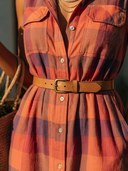 Women's Vintage Western Style Rayon Blend Plaid Sleeveless Belted Shirt Midi Dress ZMZ0887F3YZH