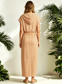 Women’s Casual Loungewear Terracotta White Striped Stretch Jersey Knit Hooded Maxi Dress ZMZ0840F3SWL