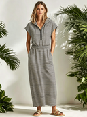 Women’s Casual Loungewear Terracotta White Striped Stretch Jersey Knit Hooded Maxi Dress ZMZ0840F3SWL