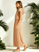 Women’s Casual Loungewear Terracotta White Striped Stretch Jersey Knit Hooded Maxi Dress ZMZ0840F3SWL