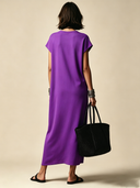 Women's Solid-Color Crew Neck Short-Sleeve Maxi Dress ZMZ0838F1XT