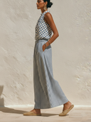 Women's Casual Striped Elastic Waist Wide-Leg Pants ZMZ0882F9XT