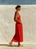 Women's Solid-Color Halter-Neck Chiffon Midi Dress ZMZ0860F7XT