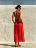 Women's Solid-Color Halter-Neck Chiffon Midi Dress ZMZ0860F7XT