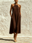 Women's Solid-Color Halter-Neck Chiffon Midi Dress ZMZ0860F7XT