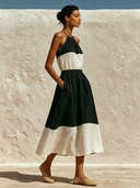 Women's Color-Block Halter Top And Skirt Two-Piece Set ZMZ0830F0XT
