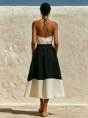 Women's Color-Block Halter Top And Skirt Two-Piece Set ZMZ0830F0XT