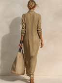 Women's Solid-Color Single-Breasted Pleated Maxi Dress ZMZ0808F0XT