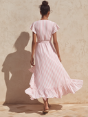 Women's Elegant Striped V-Neck Short-Sleeve Maxi Dress ZMZ0829F5XT