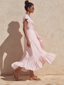 Women's Elegant Striped V-Neck Short-Sleeve Maxi Dress ZMZ0829F5XT