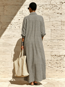 Women's Casual Plaid Long-Sleeve Maxi Dress With Collar ZMZ0802F7XT