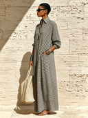 Women's Casual Plaid Long-Sleeve Maxi Dress With Collar ZMZ0802F7XT
