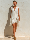 Women's Solid-Color Chiffon V-Neck Sleeveless Mini Dress ZMZ0804F1XT