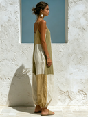 Women's Color-blocked Cotton And Linen Jumpsuit ZMZ0832F9XT