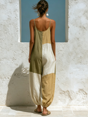 Women's Color-blocked Cotton And Linen Jumpsuit ZMZ0832F9XT