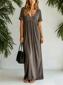 Women's Casual Stretch V-neck Short-sleeve Maxi Dress ZMZ0992F4SWL