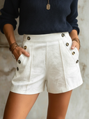 Women's Classic White Cotton Shorts With Semi-Elastic Waist ZMZ0976F9SWL