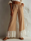 Women's Fashion Striped Cotton & Chiffon Elastic Waist Straight Leg Pants ZMZ0980F8SWL