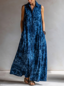 Women's Boho Indigo Style Rayon Blend Tie-Dye Sleeveless Shirt Maxi Dress ZMZ0921F1YZH
