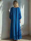 Women's French-style Elegant Vacation-ready Cotton-linen V-neck Lantern-sleeve Loose Maxi Dress ZMZ0945F4ZYY