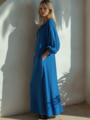 Women's French-style Elegant Vacation-ready Cotton-linen V-neck Lantern-sleeve Loose Maxi Dress ZMZ0945F4ZYY