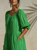Women's Elegant Resort-Style Round Neck And Short Sleeves Cotton-Linen Loose-Fit Maxi Dress ZMZ0978F8ZYY
