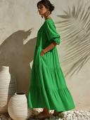 Women's Elegant Resort-Style Round Neck And Short Sleeves Cotton-Linen Loose-Fit Maxi Dress ZMZ0978F8ZYY