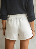 Women's Classic White Cotton Shorts With Semi-Elastic Waist ZMZ0976F9SWL