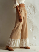 Women's Fashion Striped Cotton & Chiffon Elastic Waist Straight Leg Pants ZMZ0980F8SWL