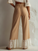 Women's Fashion Striped Cotton & Chiffon Elastic Waist Straight Leg Pants ZMZ0980F8SWL