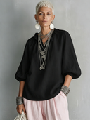 Women's Premium Minimalist Cotton-Linen V-Neck Lantern-Sleeve Shirt ZMZ0964F6ZYY