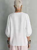 Women's Premium Minimalist Cotton-Linen V-Neck Lantern-Sleeve Shirt ZMZ0964F6ZYY
