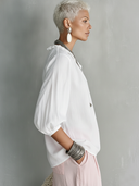 Women's Premium Minimalist Cotton-Linen V-Neck Lantern-Sleeve Shirt ZMZ0964F6ZYY