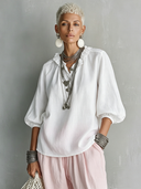 Women's Premium Minimalist Cotton-Linen V-Neck Lantern-Sleeve Shirt ZMZ0964F6ZYY